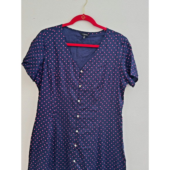 J. PETERMAN Sz 12 Blue Red Dot Fit & Flare Lined Cotton Dress Spring - Picture 1 of 4